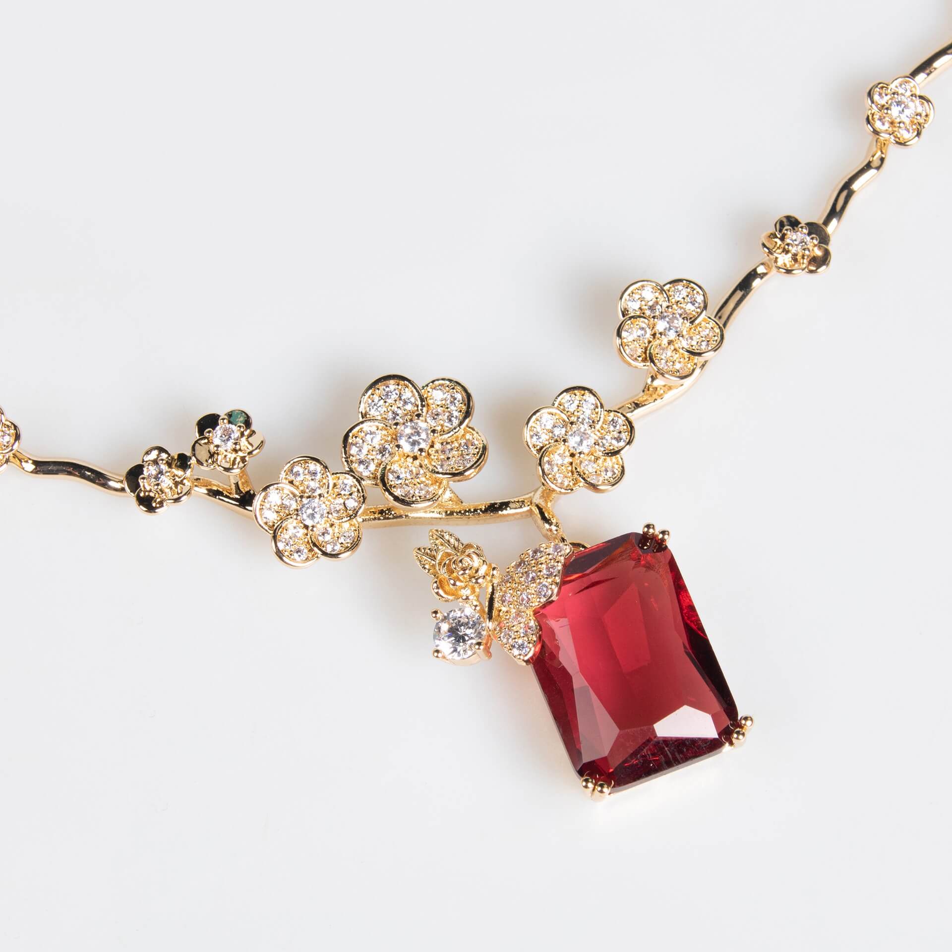 Ruby Blossom Butterfly Pendant Necklace