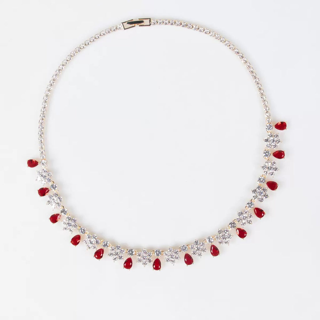 Ruby Dewdrop Crystal Tennis Necklace