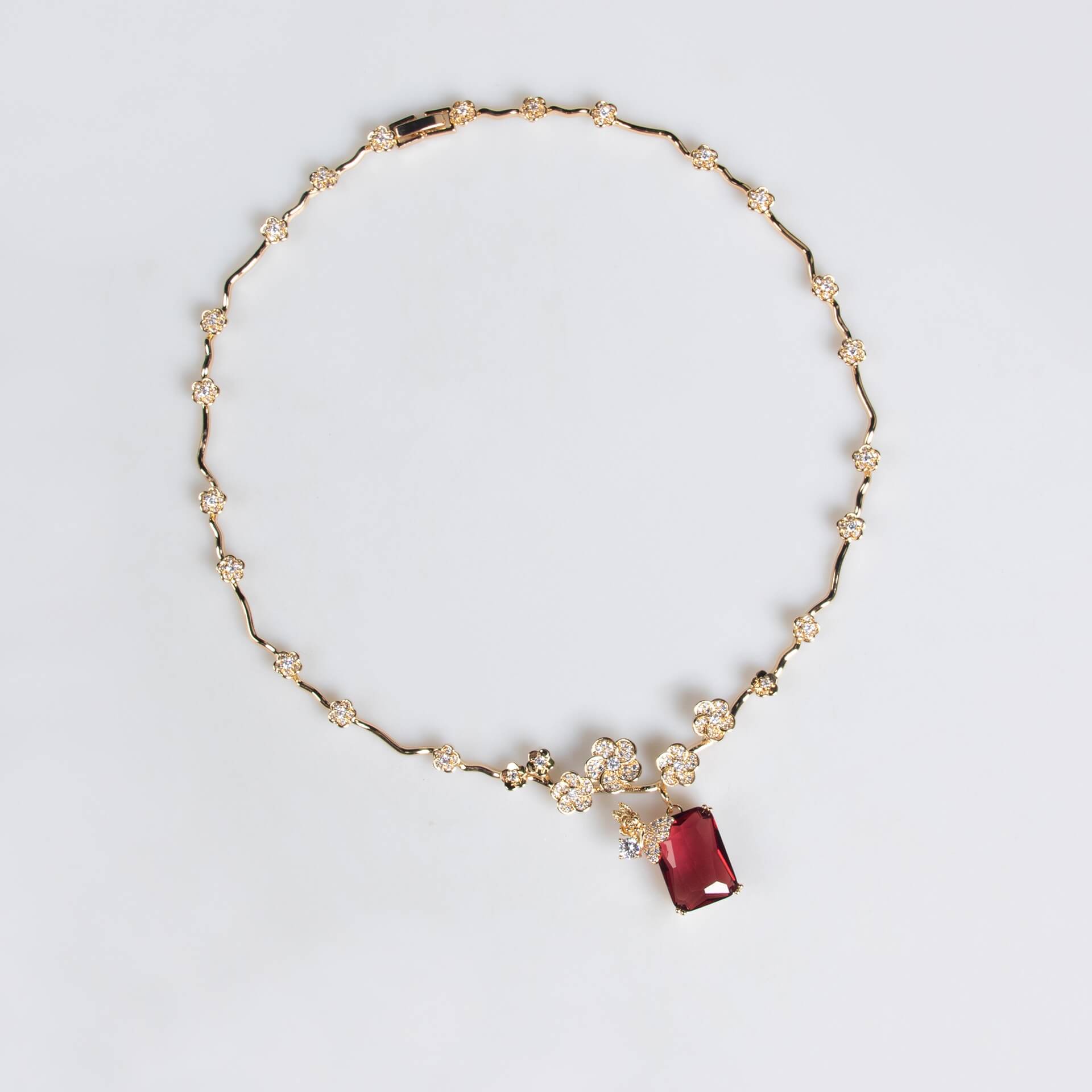 Ruby Blossom Butterfly Pendant Necklace
