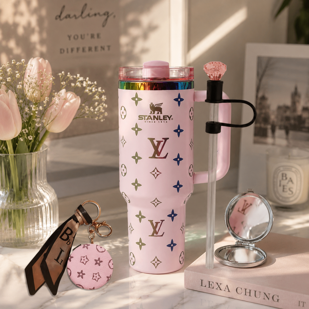 Stanley LV Pink Monogram 40oz Quencher H2.0 Tumbler